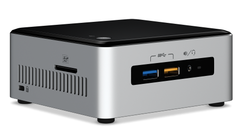 A picture of an Intel NUC6i3SYH, a small form-factor computer
